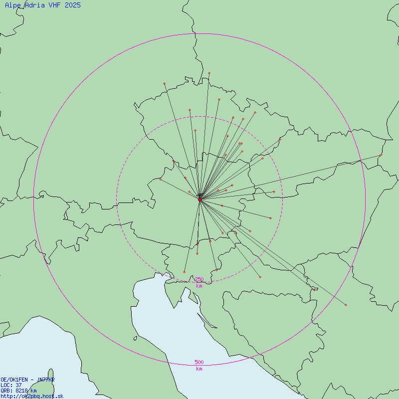 mapa spojení AA contest